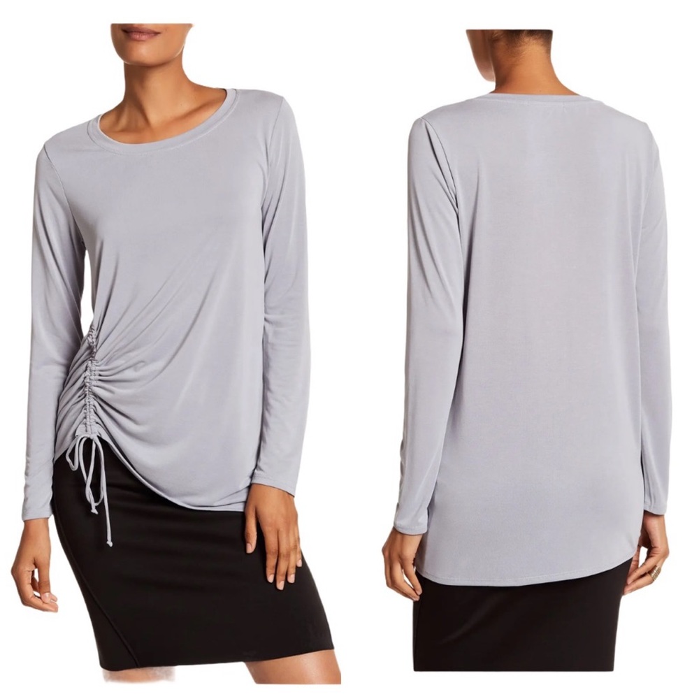 Harlowe & Graham Women's Size Medium Gray Ruched Long Sleeve Top Blouse NEW